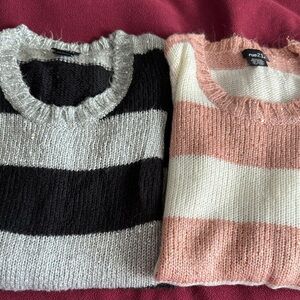 Bundle of 2 Rue21 Pink and Cream Striped Knit Sweater S with sequins